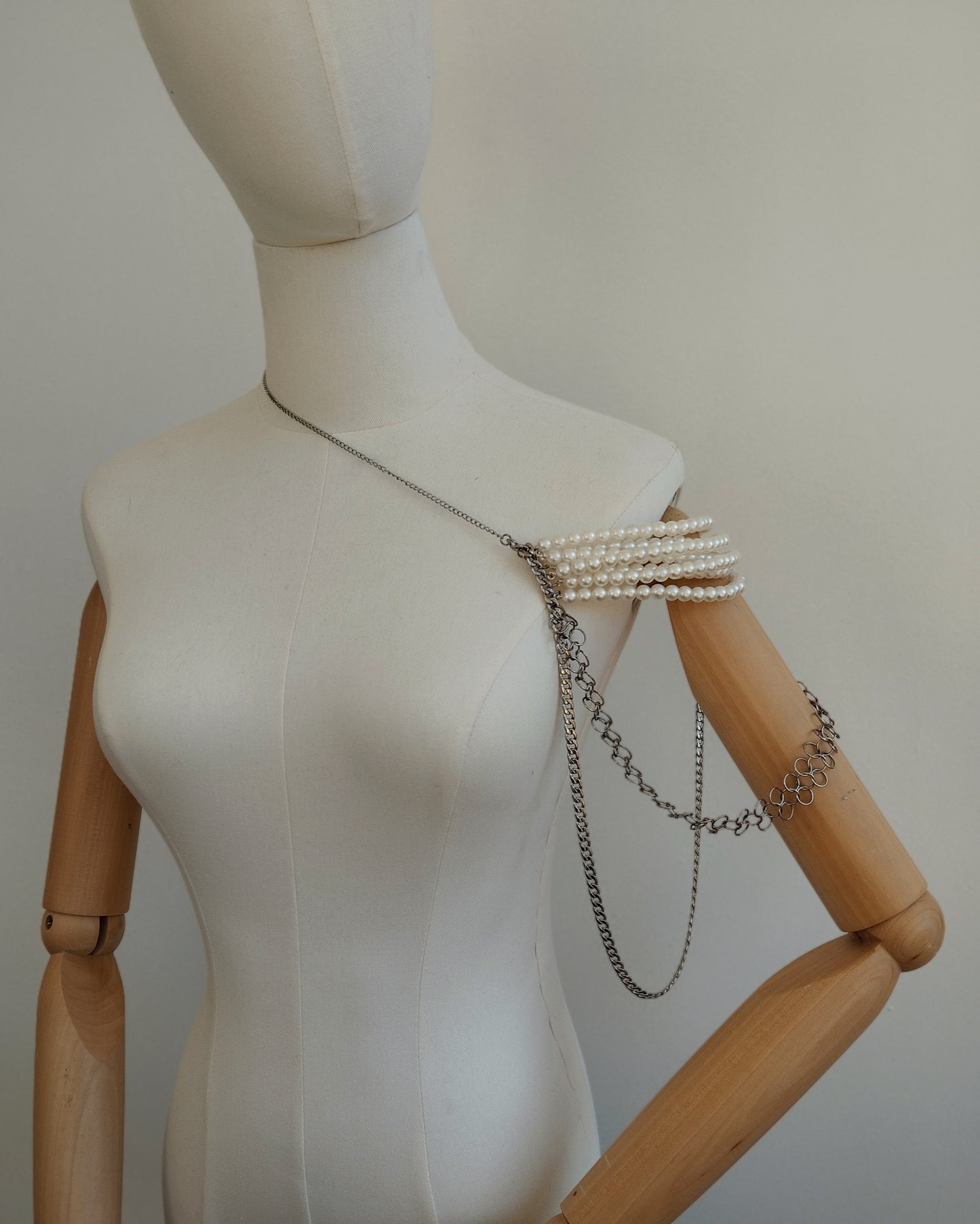 One of a Kind - The Chainmail & Pearl Shoulder Armour in Stainless Steel