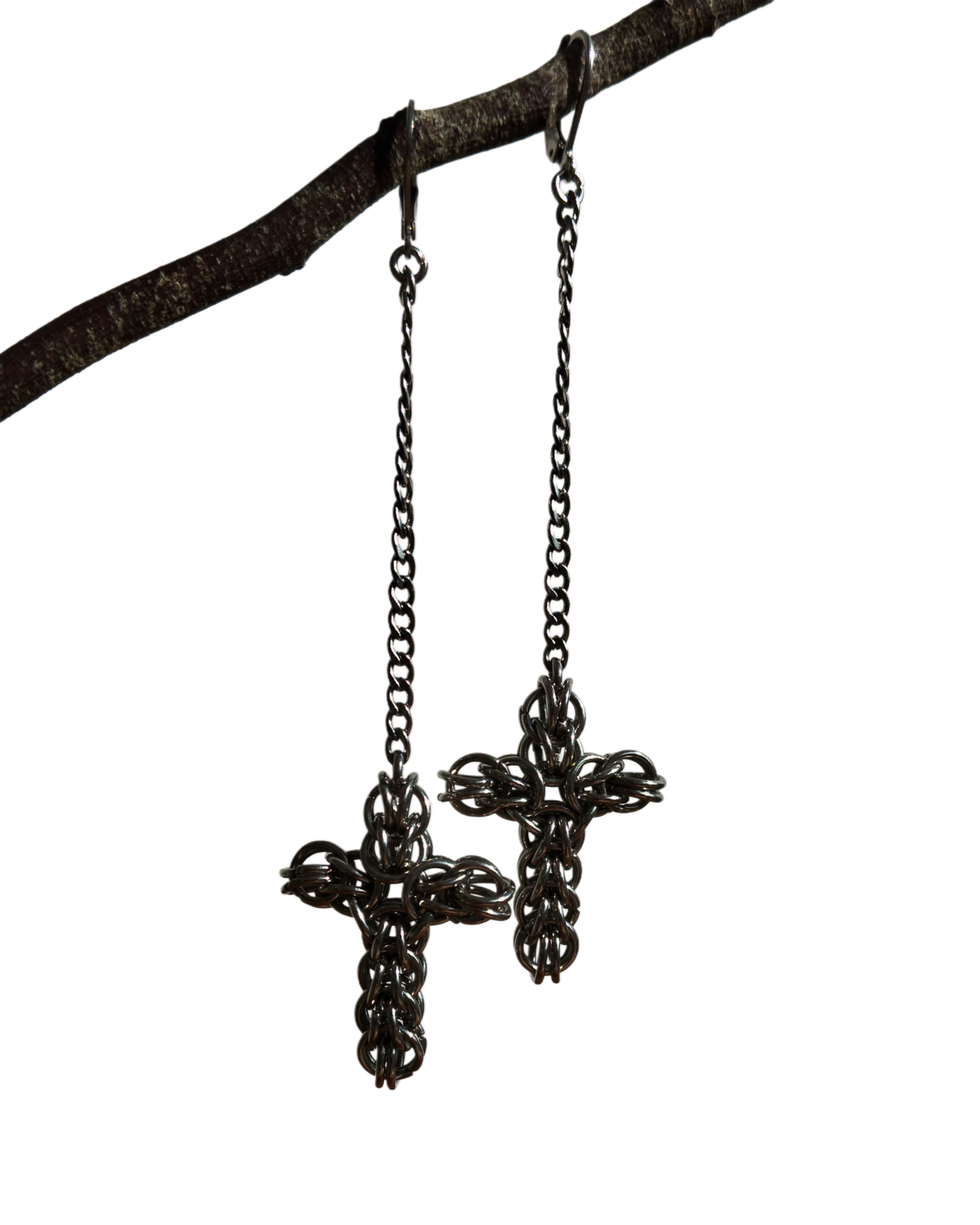 The Styx Cross Chainmail Earring in Stainless Steel
