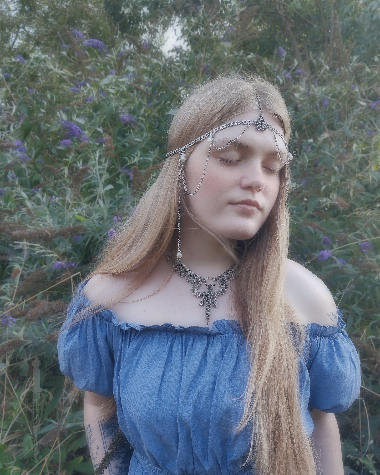 One of a Kind - The Ophelia Chainmail Head Piece in Stainless Steel