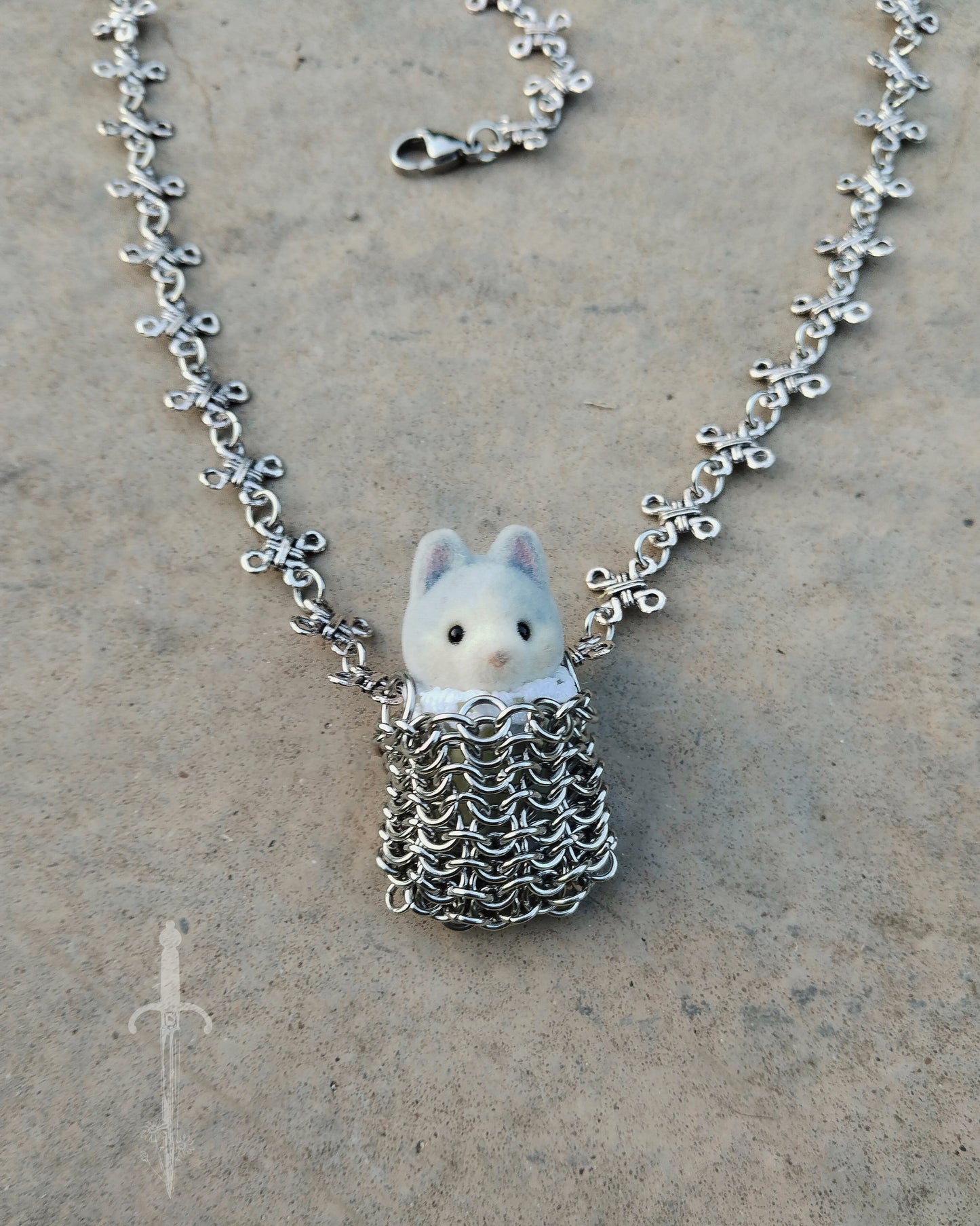 One of a Kind - The Miniature Chainmail Pouch Necklace in Stainless Steel
