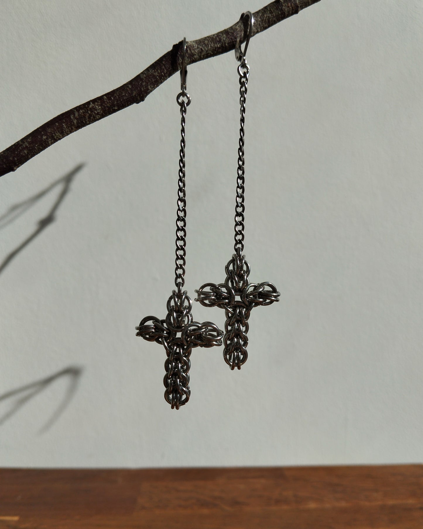 The Miniature Ayla Cross Chainmail Earring in Stainless Steel