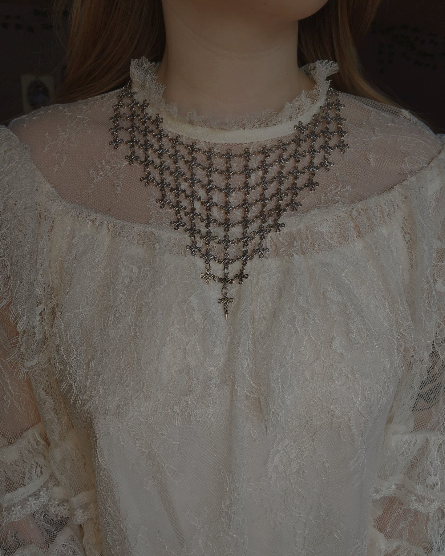 The Brigid Chain Bib Necklace in Stainless Steel & Antique Silver