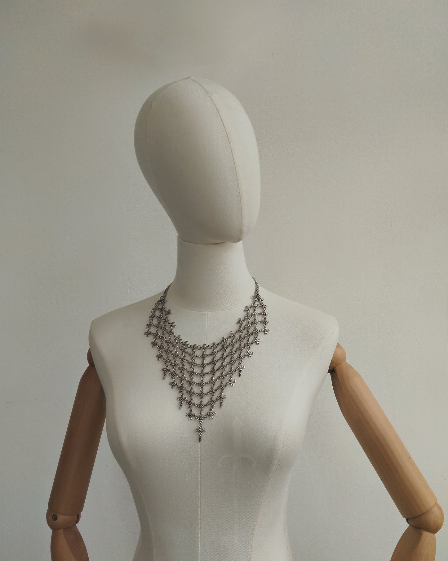 One of a Kind - The Brigid Chain Bib Necklace in Stainless Steel & Antique Silver