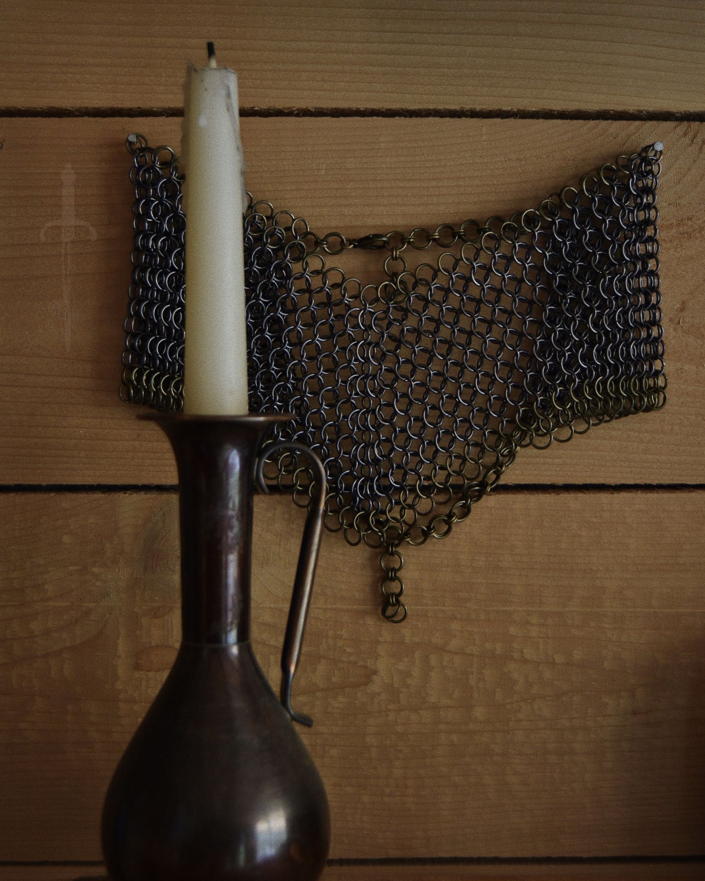 The Olivia Chainmail Collar in Gun Metal Black with Antique Bronze