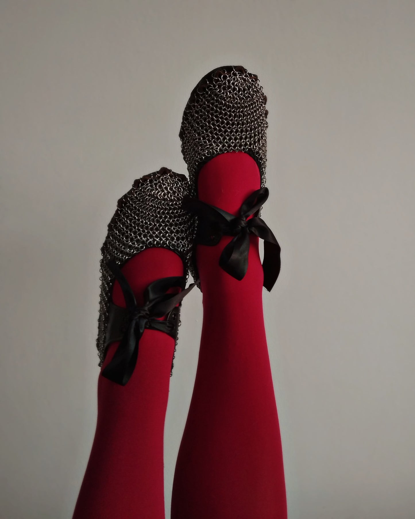 One of a Kind - The Chainmail Tie Front Shoes in Stainless Steel