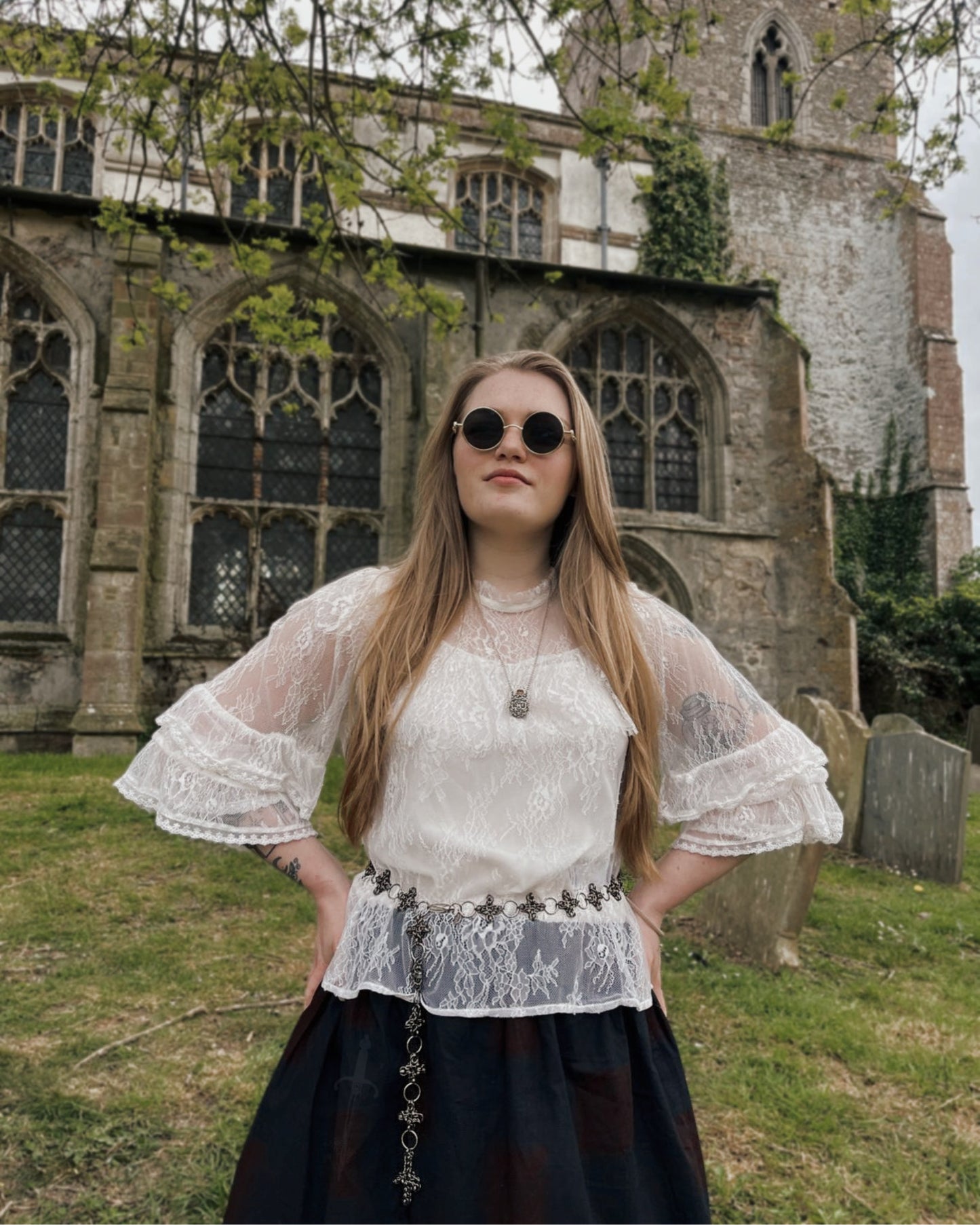 The Ayla Cross Pendant Chainmail Belt in Gun Metal Black