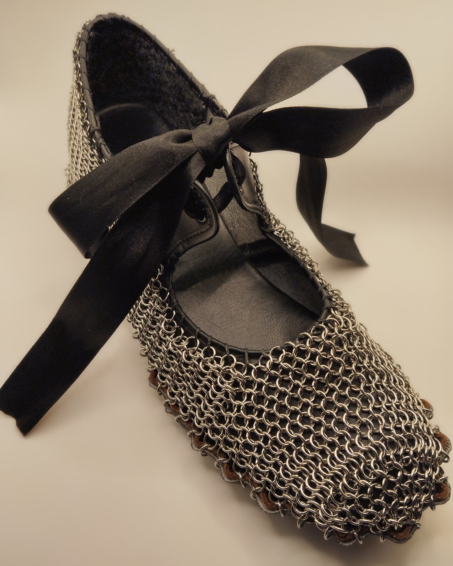One of a Kind - The Chainmail Tie Front Shoes in Stainless Steel