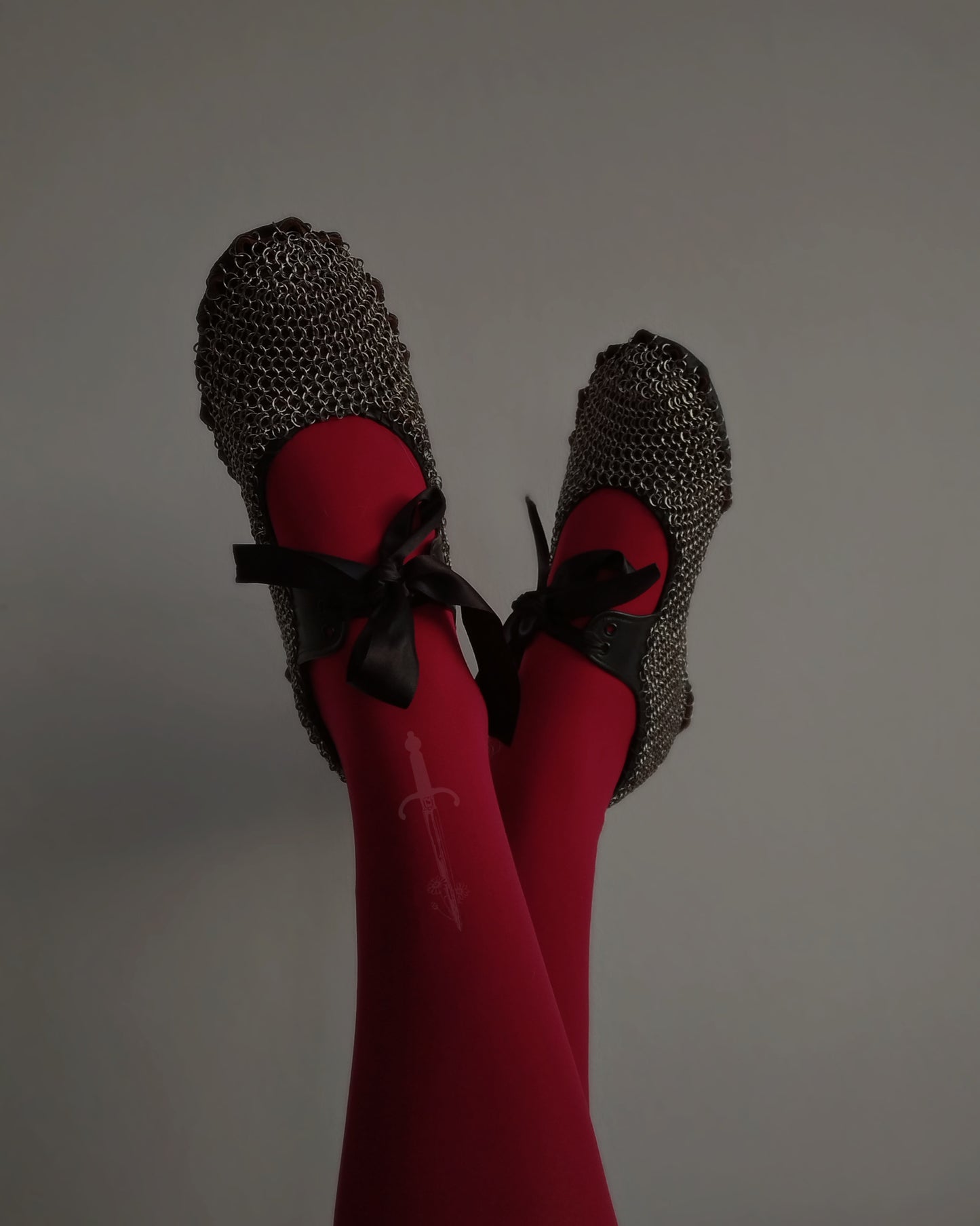 One of a Kind EX CATWALK - The Chainmail Tie Front Shoes in Stainless Steel