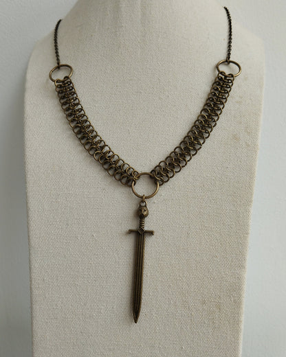 The Chainmail Dagger Pendant Necklace in Antique Bronze