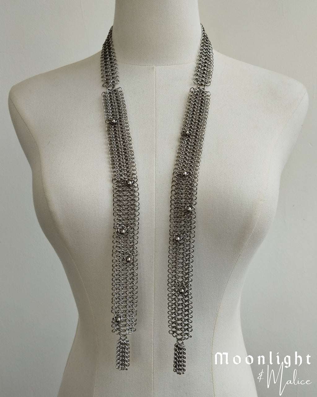 The Elvi Chainmail Scarf Style Necklace in Stainless Steel