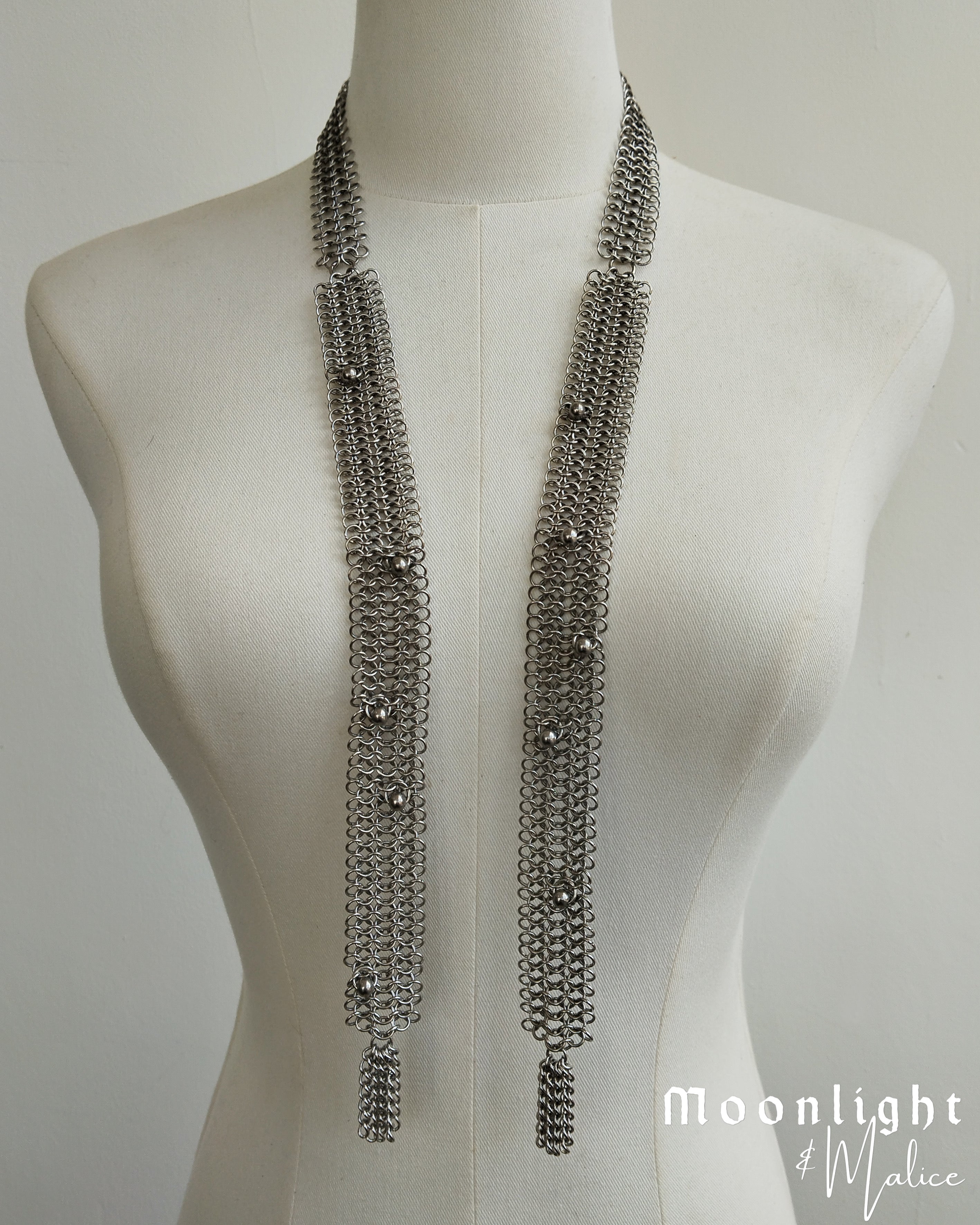 The Elvi Chainmail Scarf Style Necklace in Stainless Steel