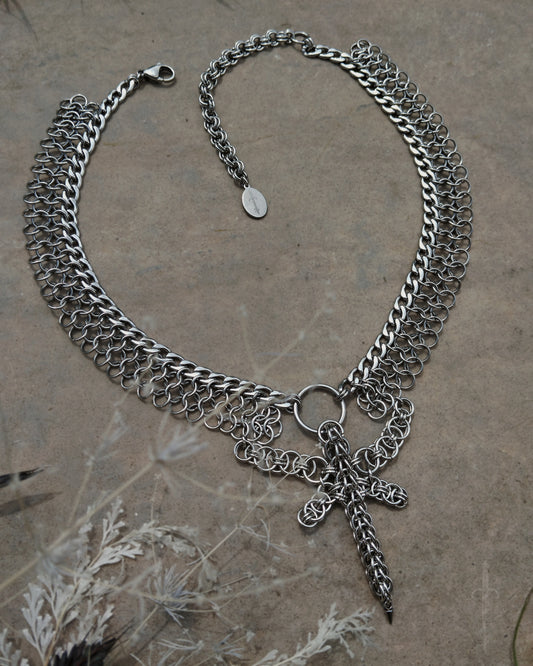 The Freya Dragonfly Chainmail Necklace in Stainless Steel