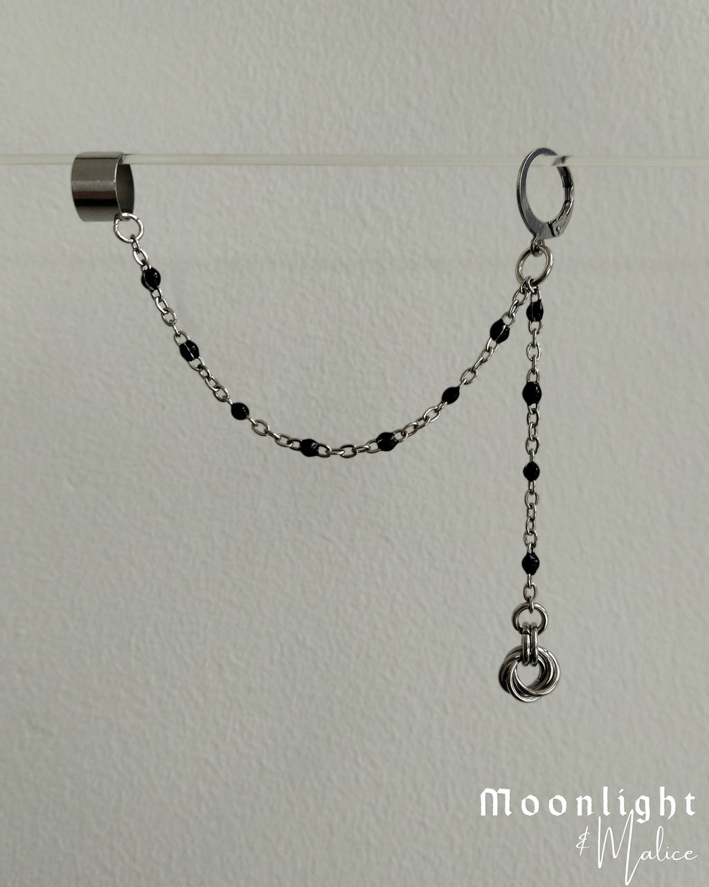 The Rosafiere Chainmail Earring + Cuff in Gun Metal Black & Stainless Steel