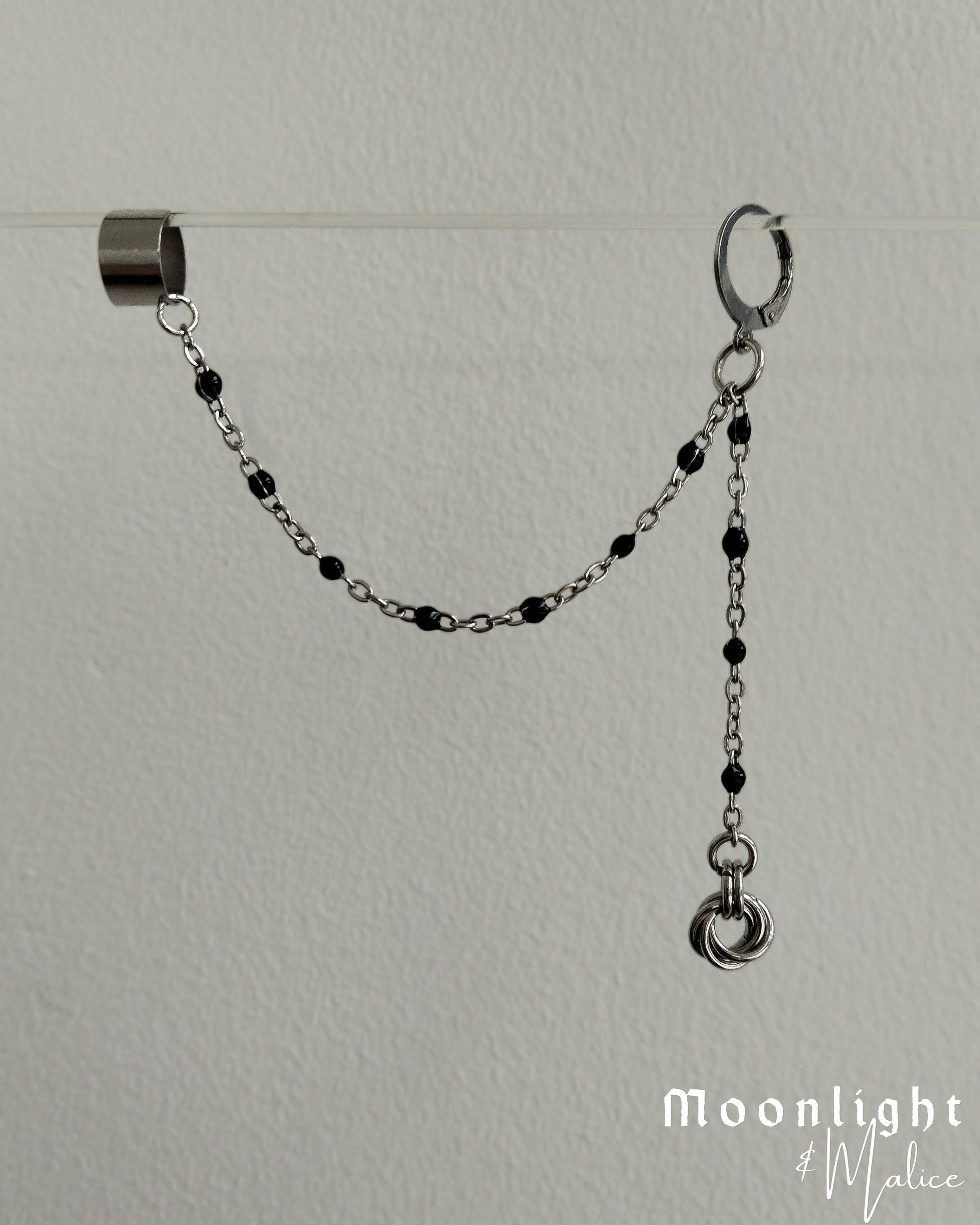 The Rosafiere Chainmail Earring + Cuff in Gun Metal Black & Stainless Steel