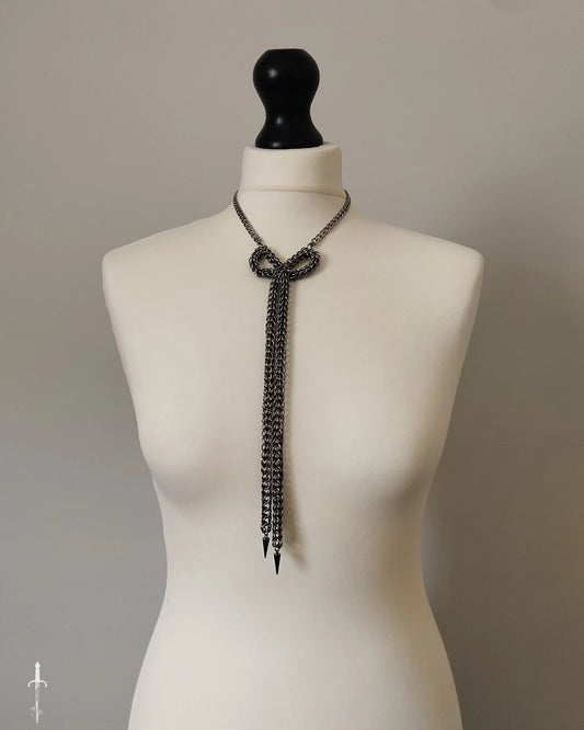 The Long Chainmail Bow Necklace in Stainless Steel
