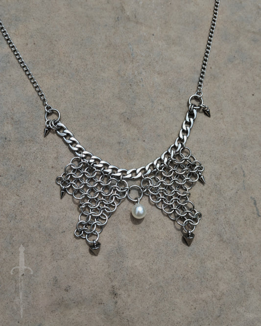 The Dark Bramble Chainmail Winged Necklace in Stainless Steel