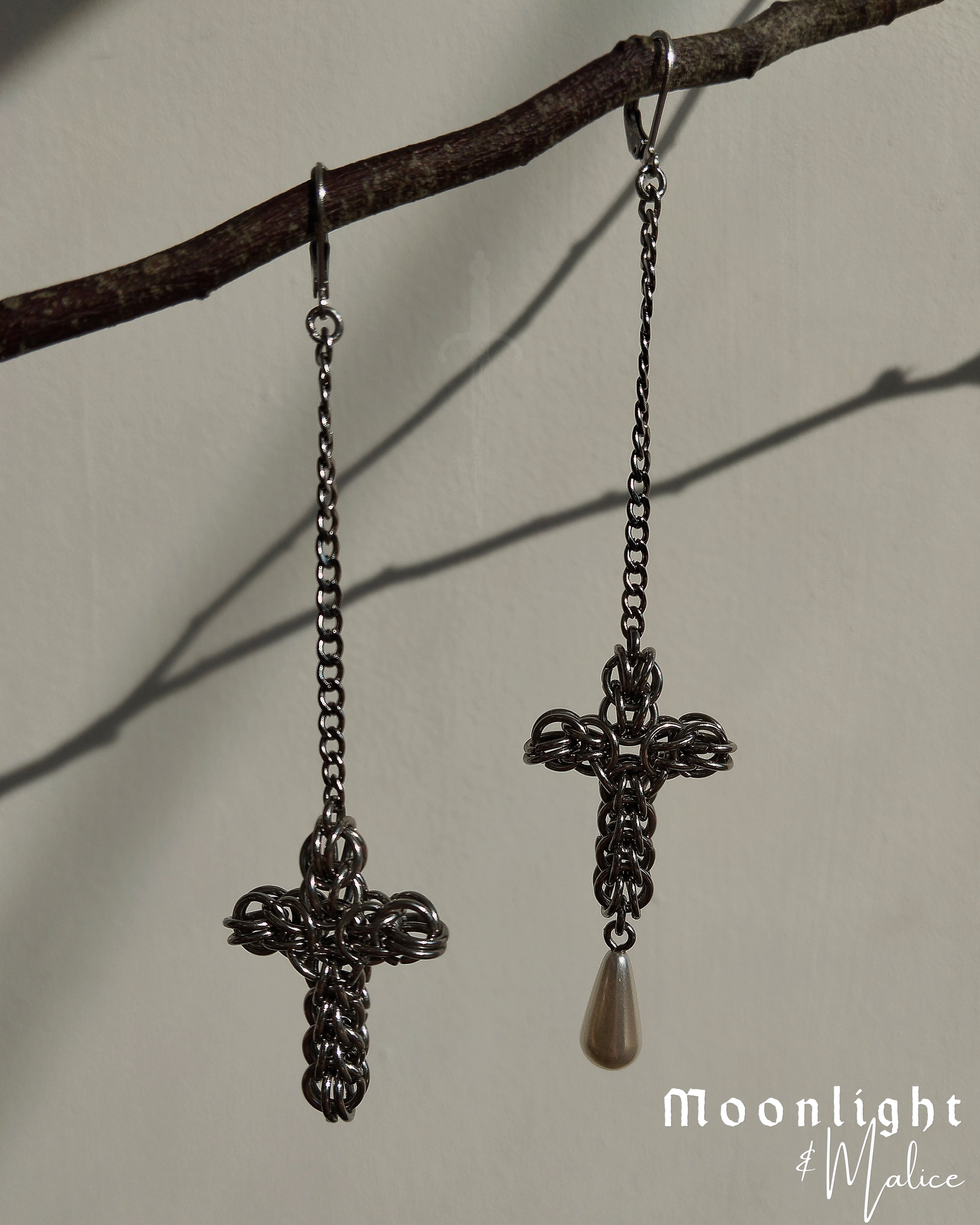 The Styx Cross Chainmail Earring in Stainless Steel