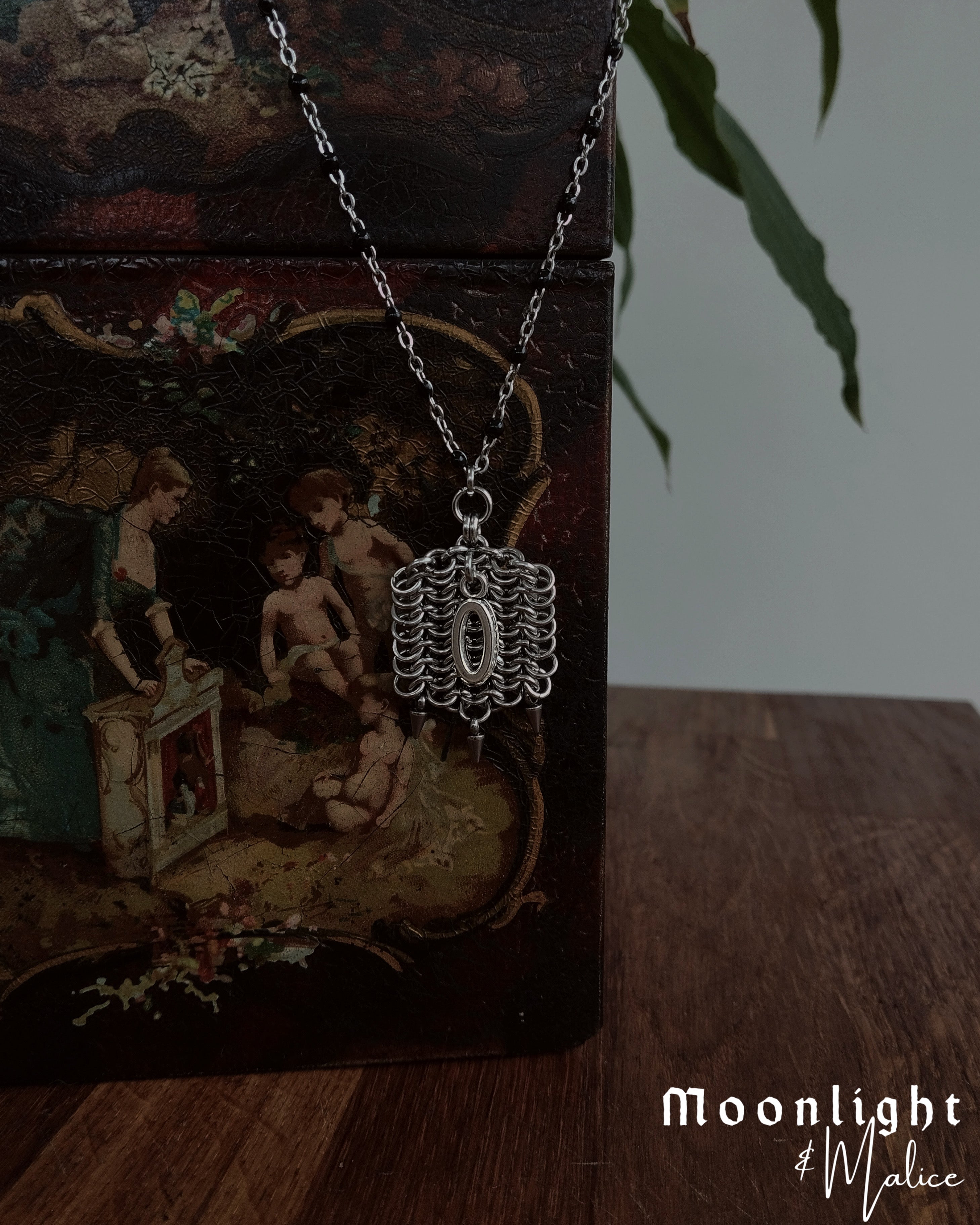 The Medieval Pennon Initial Chainmail Necklace in Stainless Steel