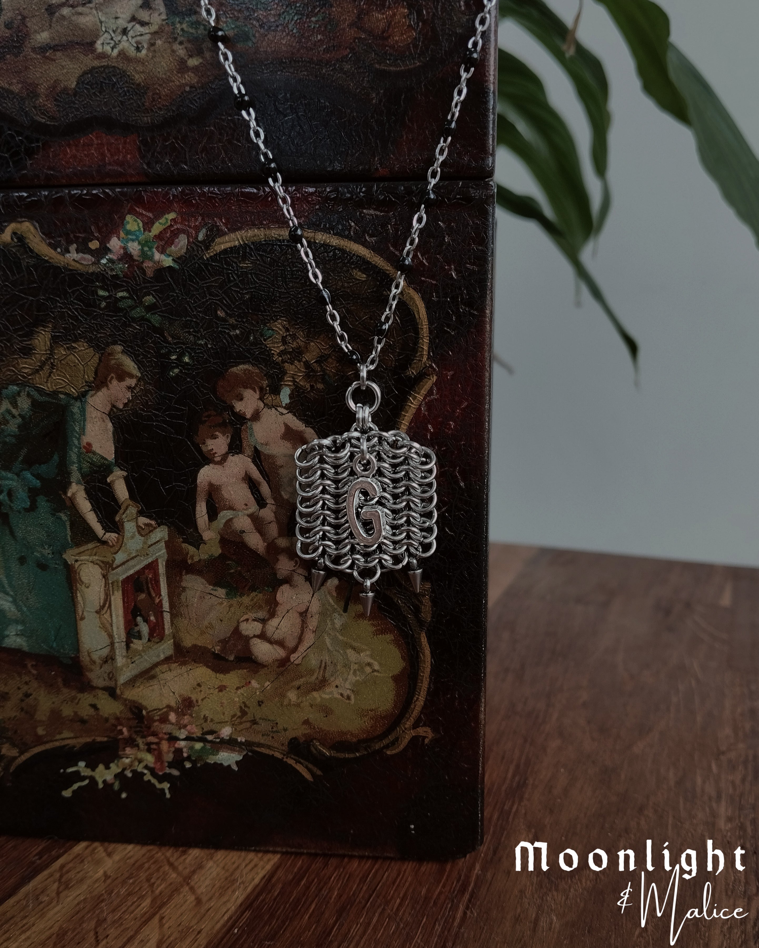 The Medieval Pennon Initial Chainmail Necklace in Stainless Steel