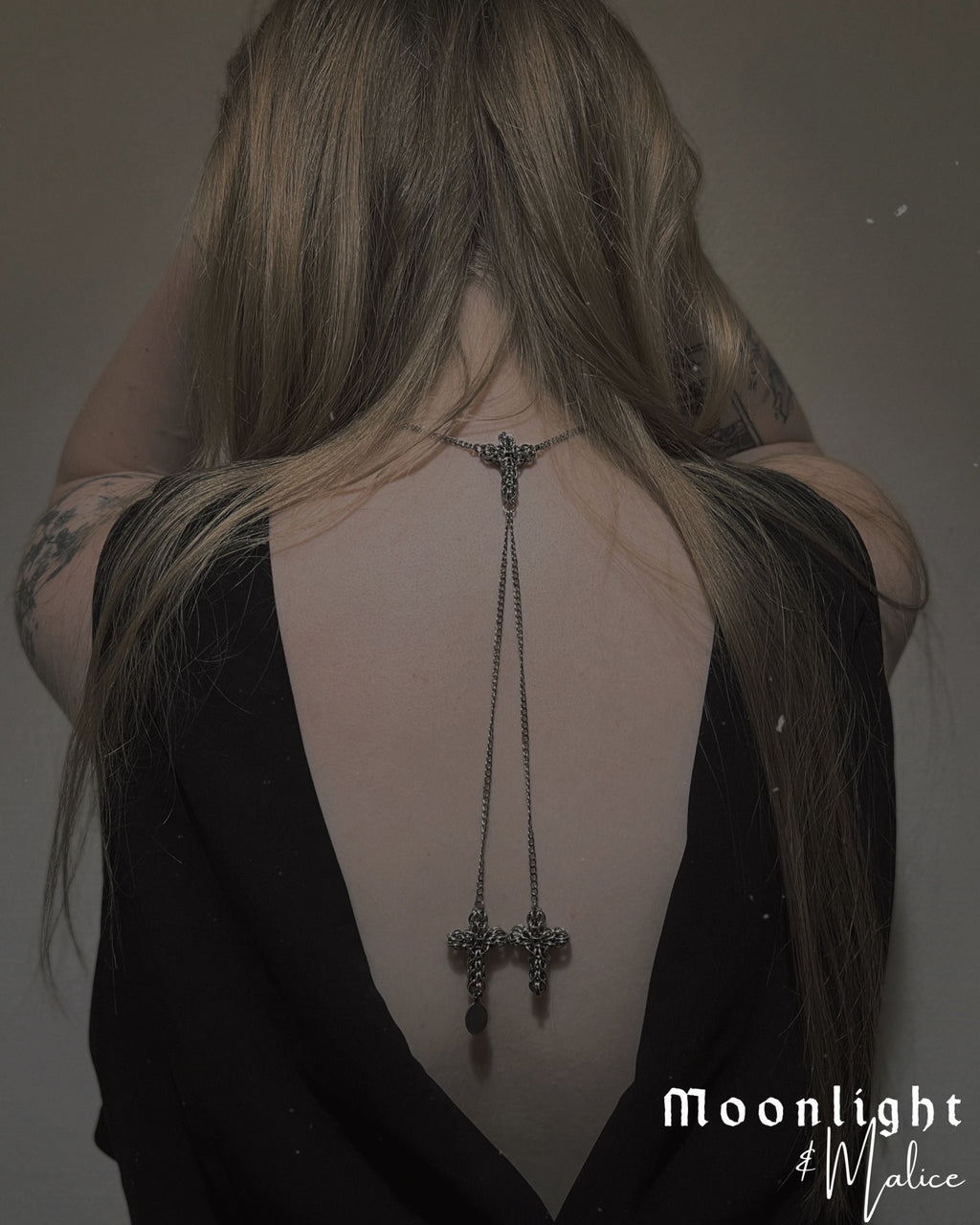 The Styx Trio Cross Bolo Inspired Chainmail Necklace in Stainless Steel