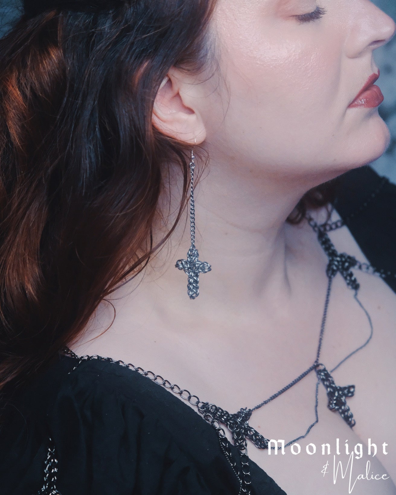 The Styx Cross Chainmail Earring in Stainless Steel