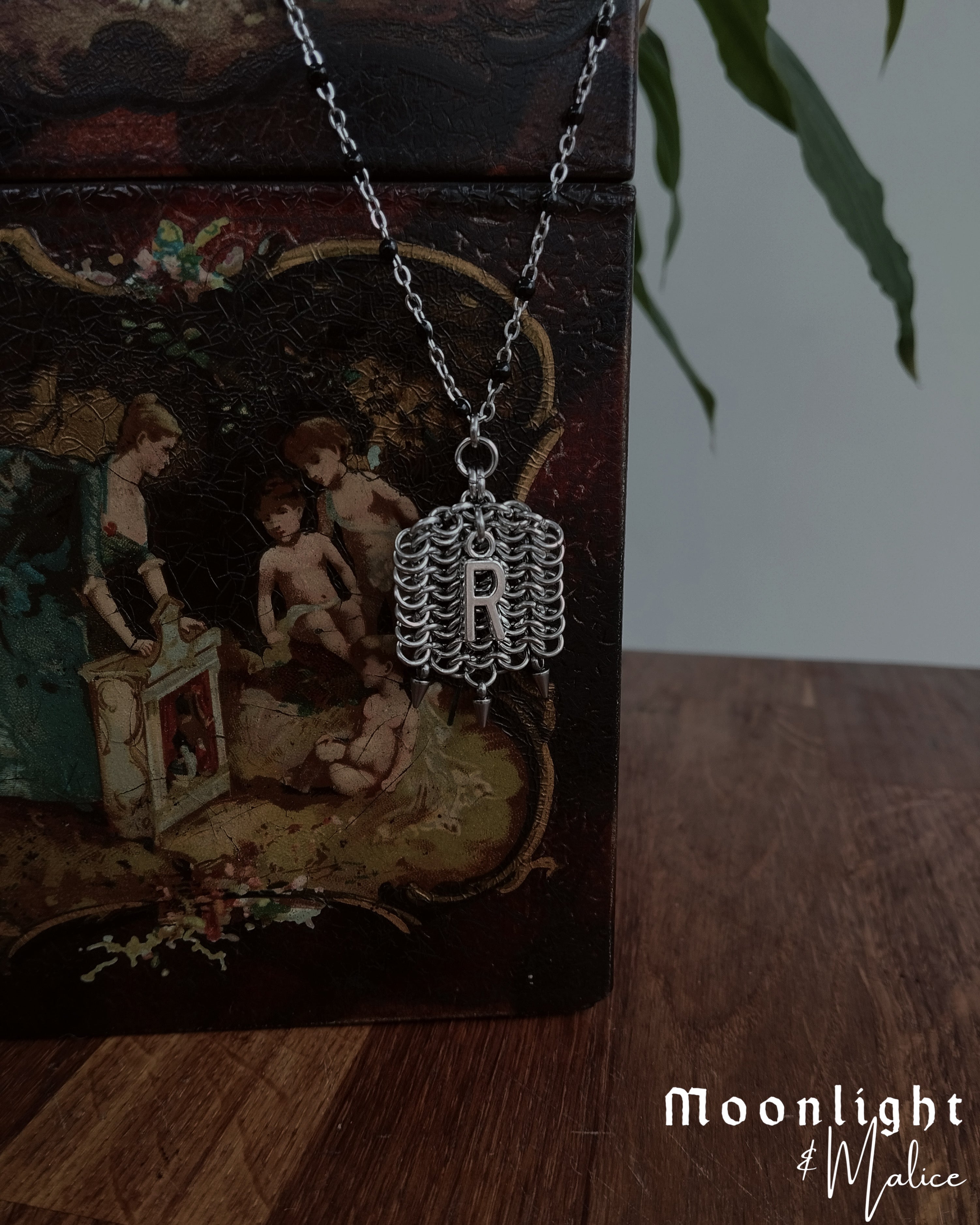 The Medieval Pennon Initial Chainmail Necklace in Stainless Steel