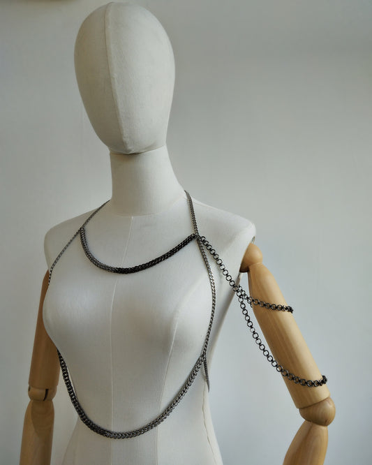 The Sepherina Chainmail Body Chain in Stainless Steel & Gunmetal Black