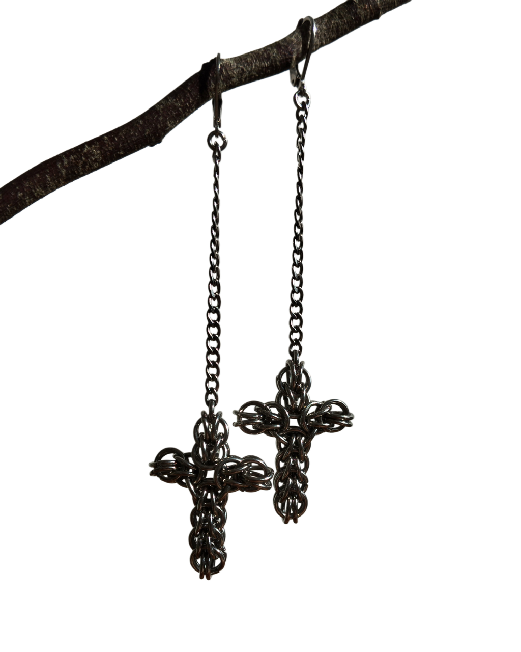 The Styx Cross Chainmail Earring in Stainless Steel