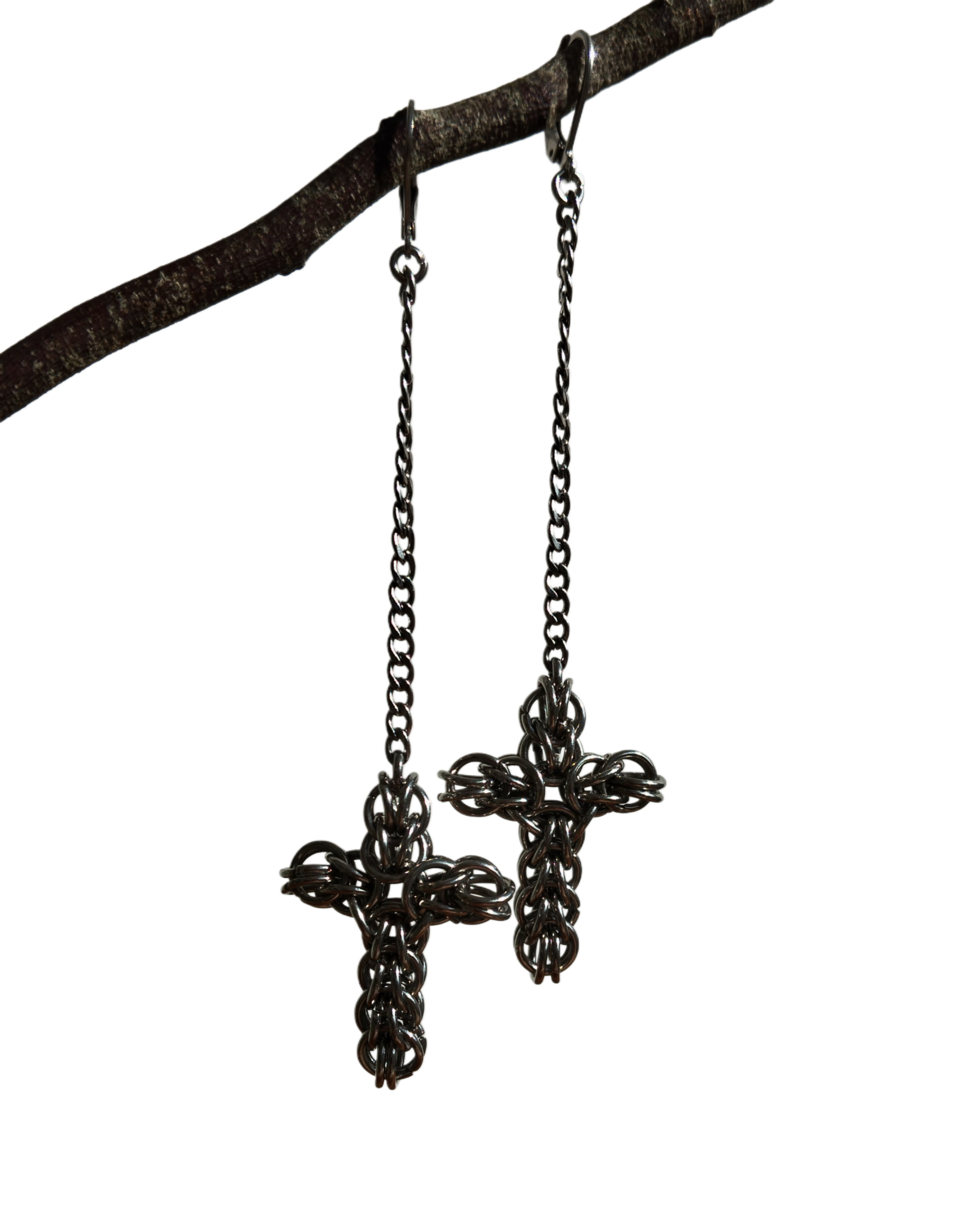 The Styx Cross Chainmail Earring in Stainless Steel