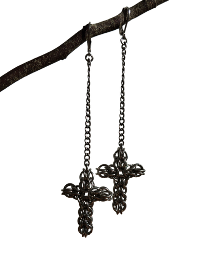 The Styx Cross Chainmail Earring in Stainless Steel