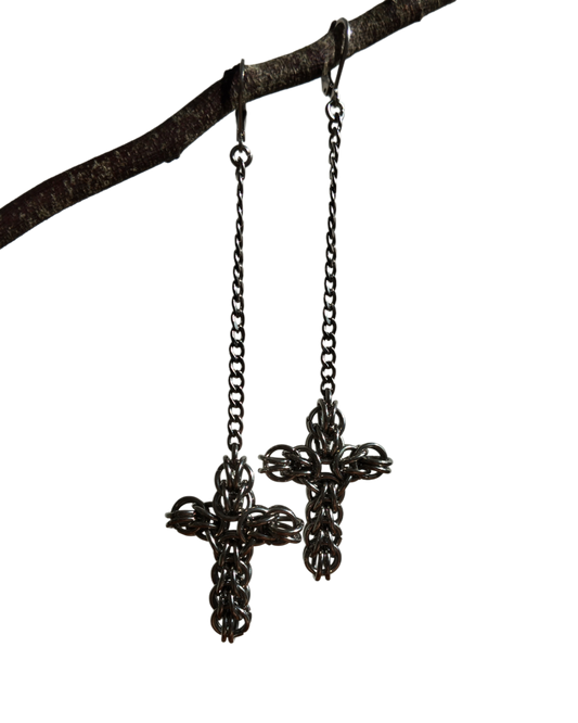 The Styx Cross Chainmail Earring in Stainless Steel