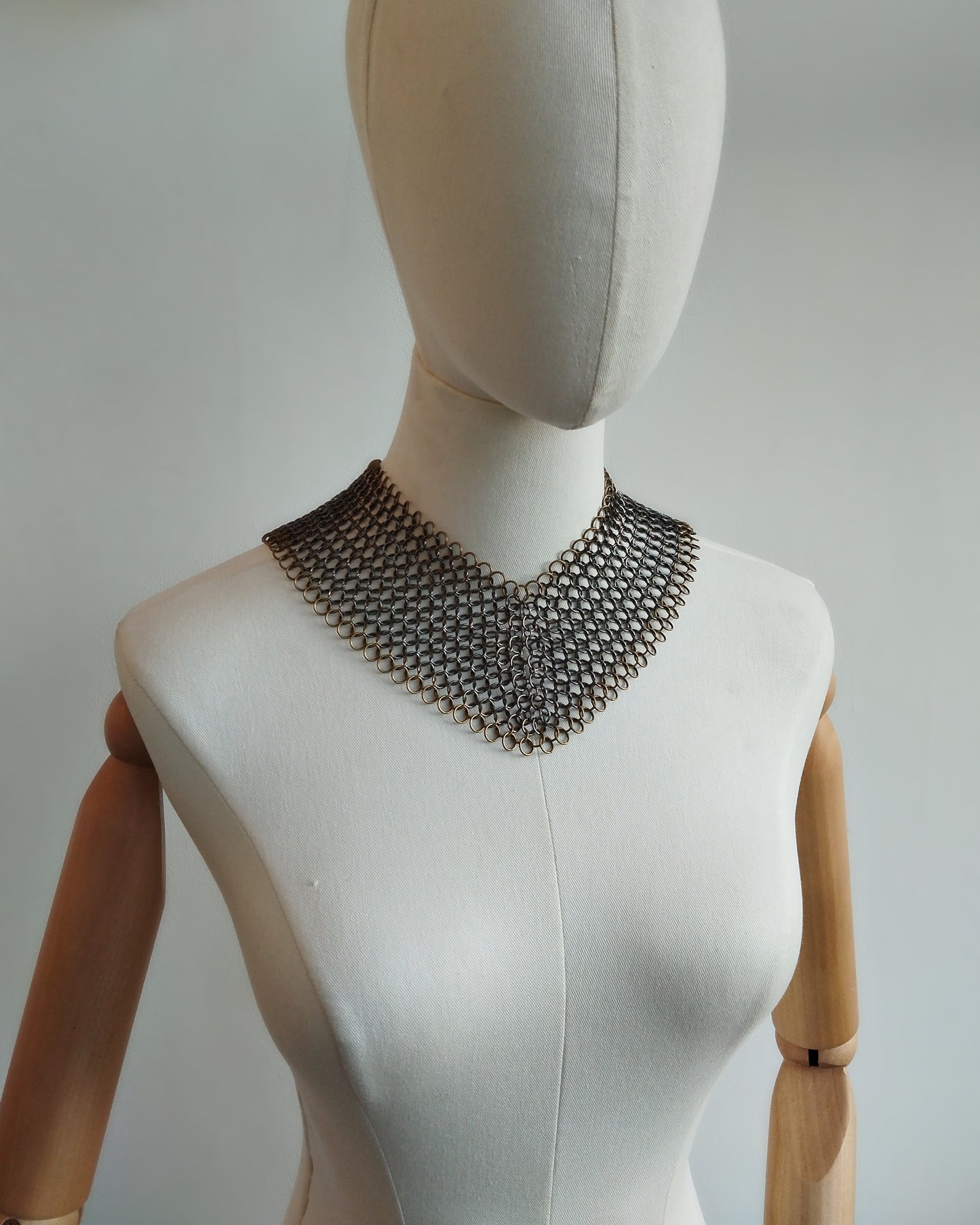 The Olivia Chainmail Collar in Gun Metal Black with Antique Bronze