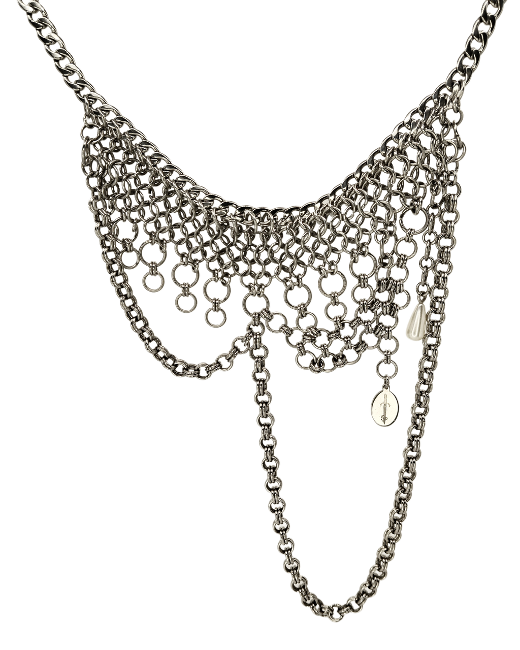 The Rusalka Chainmail Draped Necklace in Stainless Steel