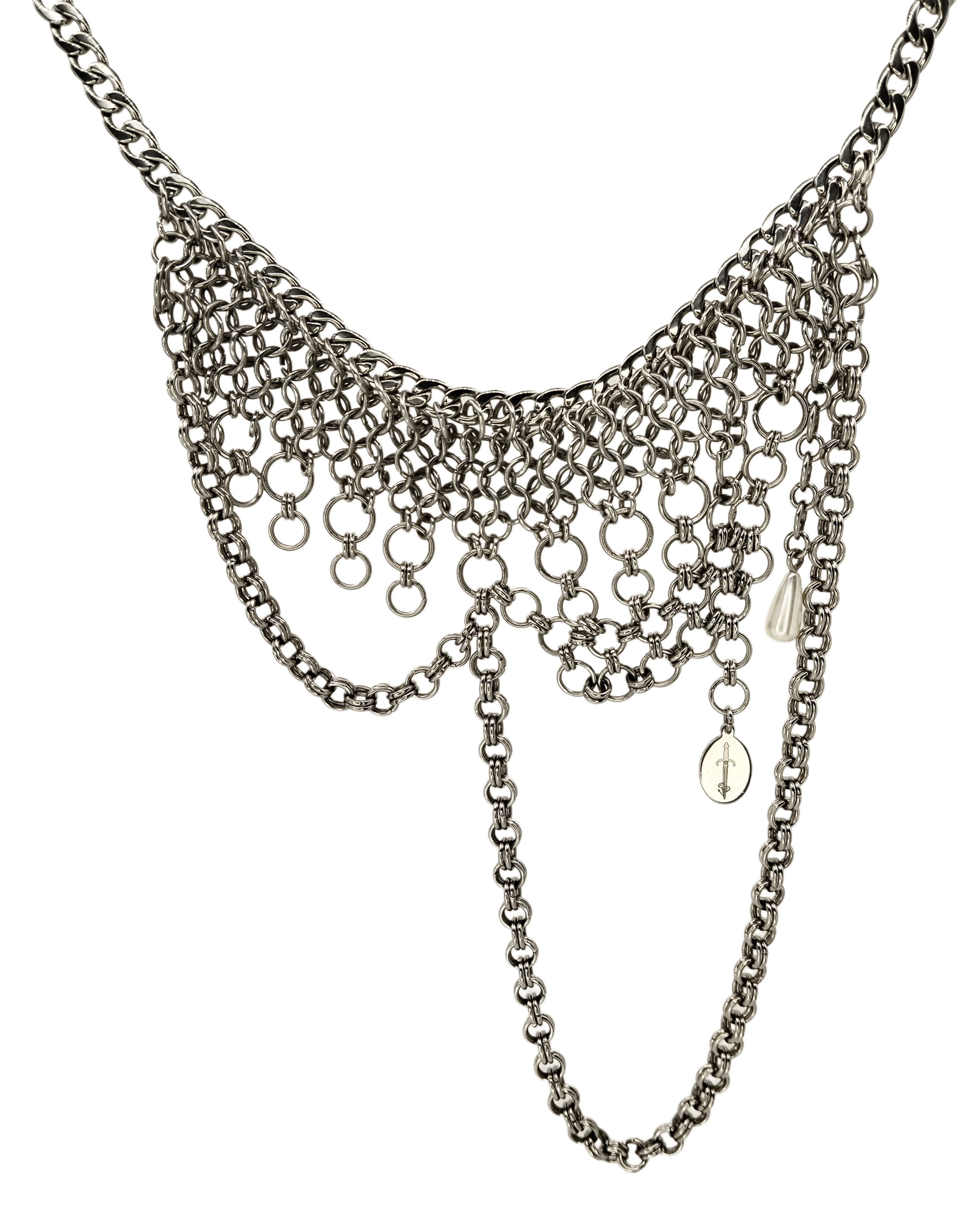 The Rusalka Chainmail Draped Necklace in Stainless Steel