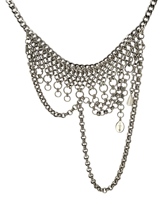 The Rusalka Chainmail Draped Necklace in Stainless Steel