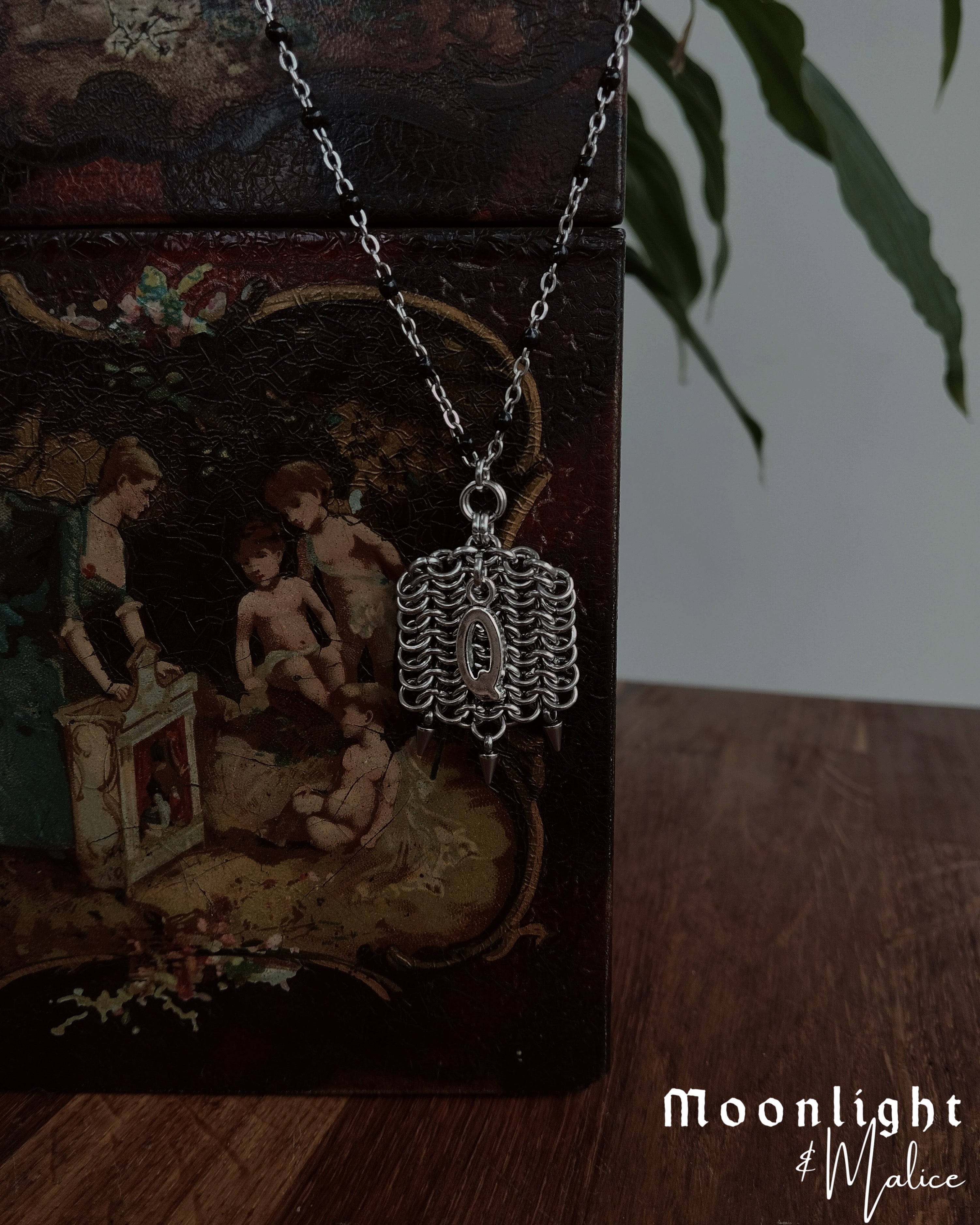 The Medieval Pennon Initial Chainmail Necklace in Stainless Steel