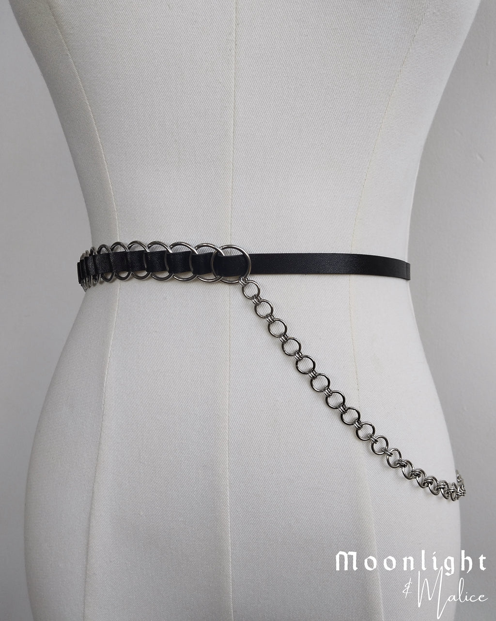 The Bare Bones Belt in Stainless Steel & Faux Leather Black