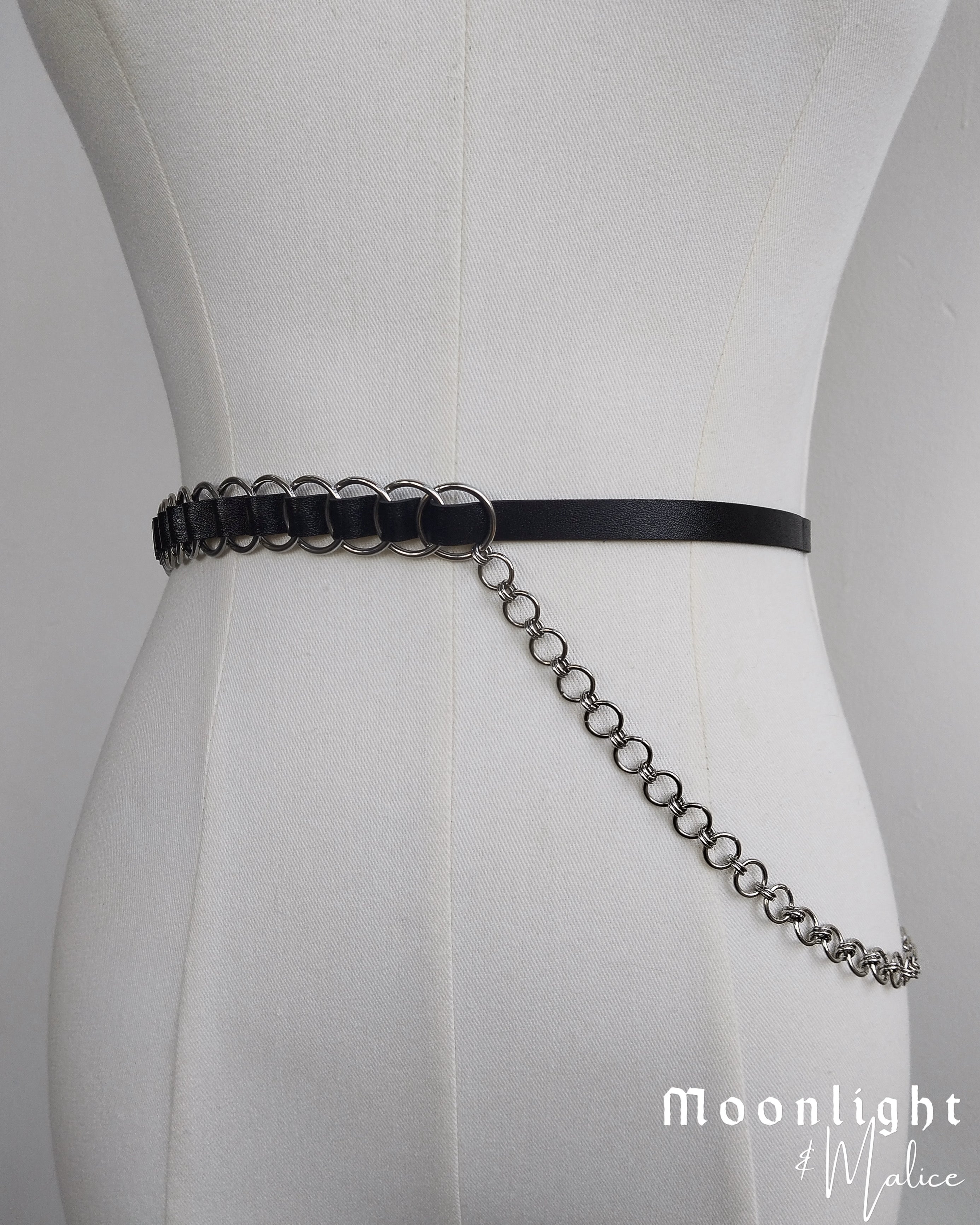 The Bare Bones Belt in Stainless Steel & Faux Leather Black