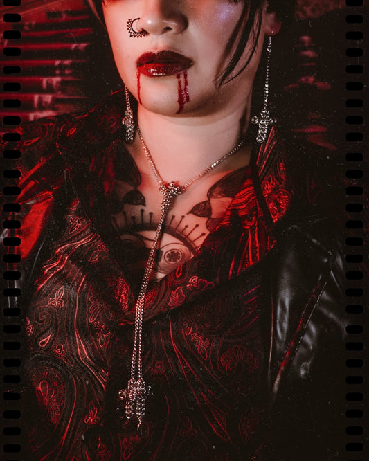 The Styx Trio Cross Bolo Inspired Chainmail Necklace in Stainless Steel