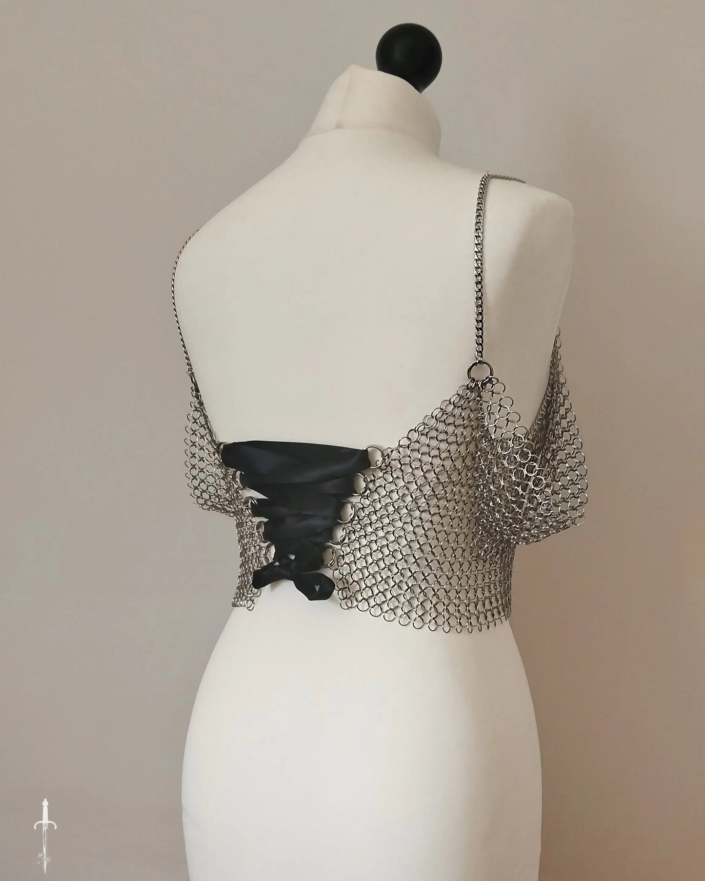 The Off Shoulder Chainmail Top in Stainless Steel