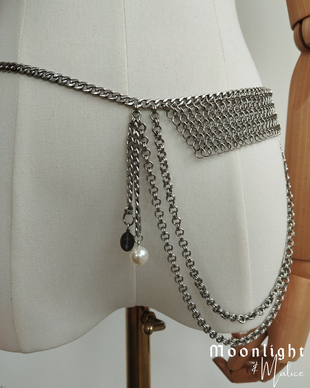 The Rusalka Chainmail Asymmetrical Belt in Stainless Steel