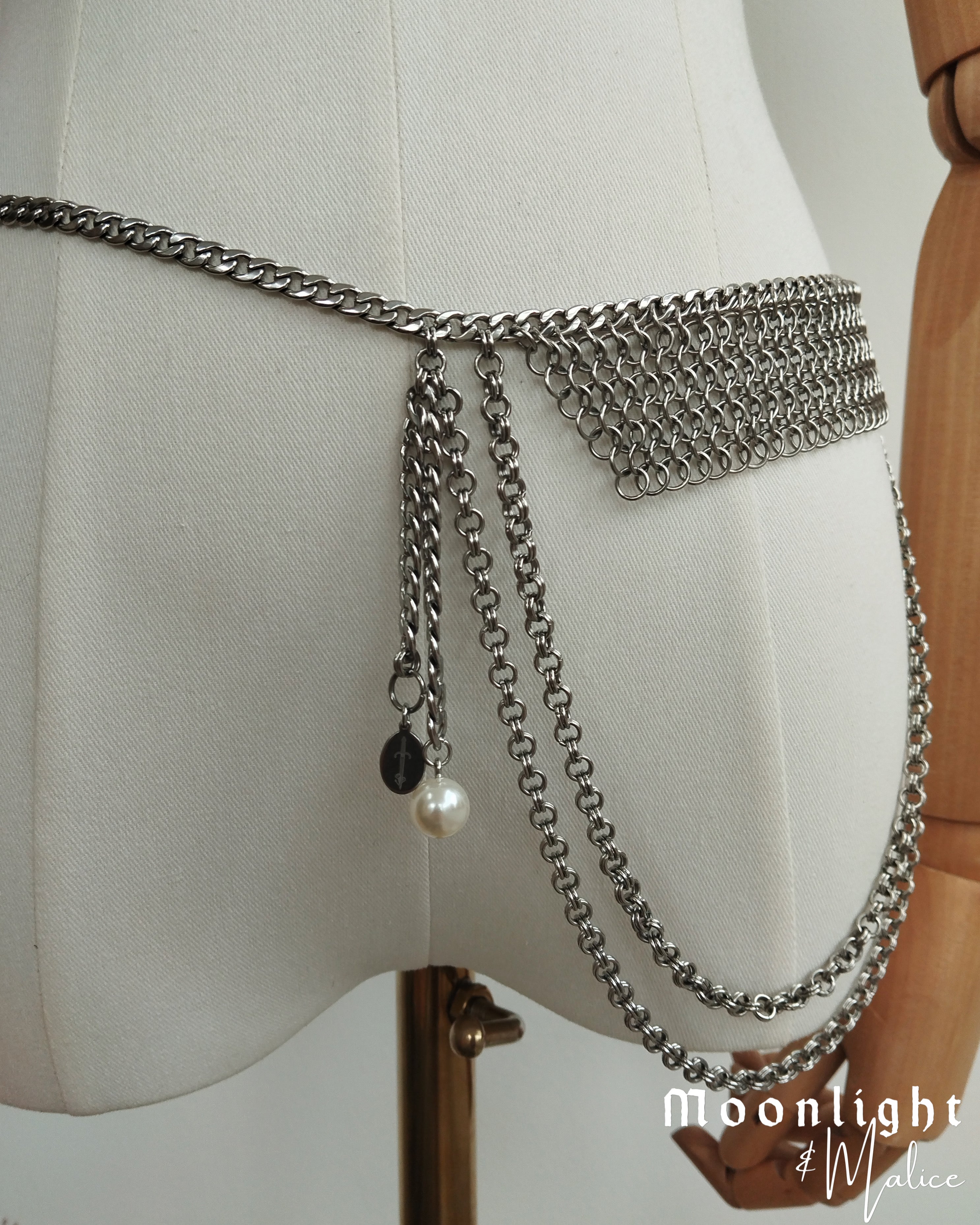 The Rusalka Chainmail Asymmetrical Belt in Stainless Steel
