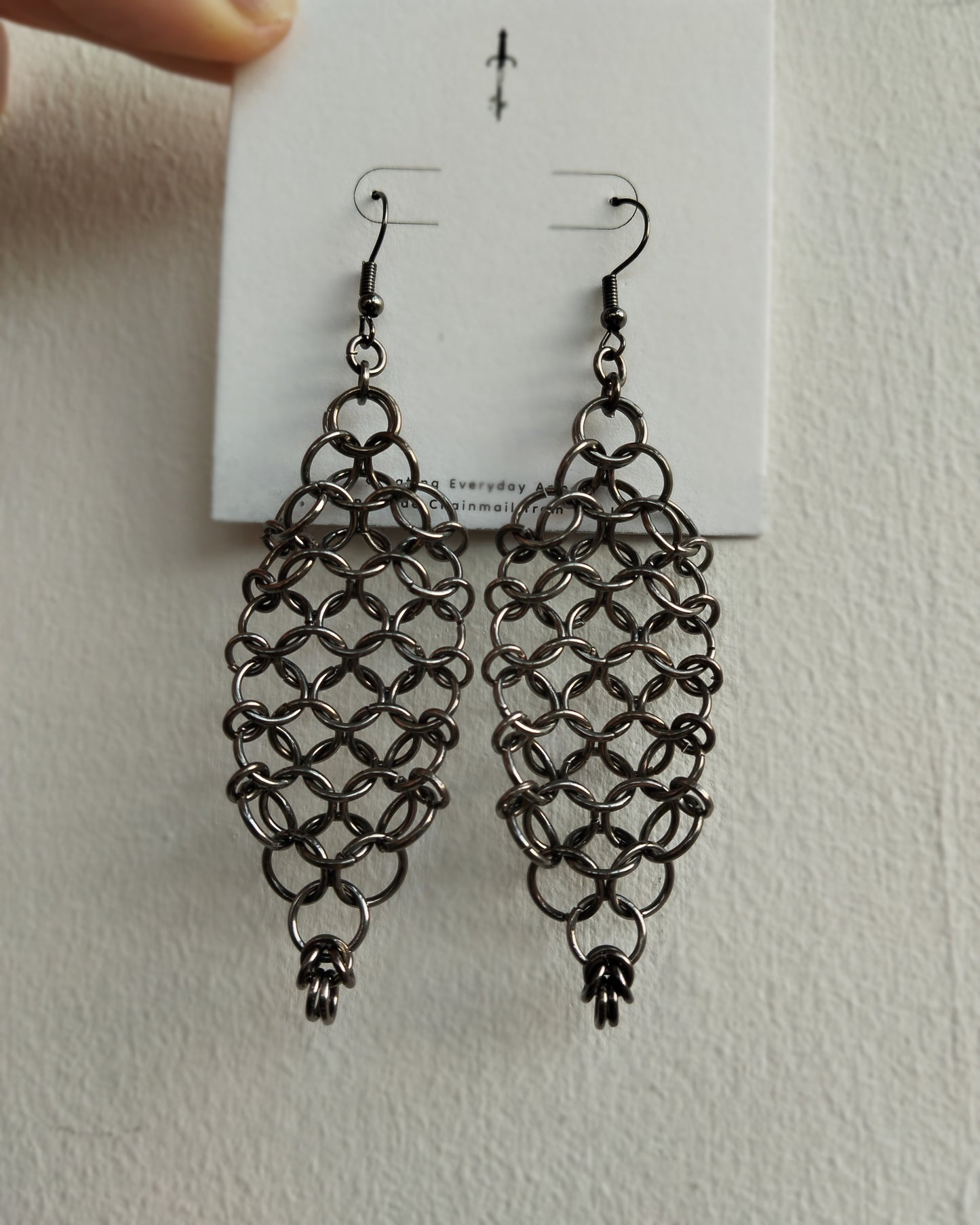 One of a Kind - The Rotted Leaves Chainmail Earrings in Gun Metal Black