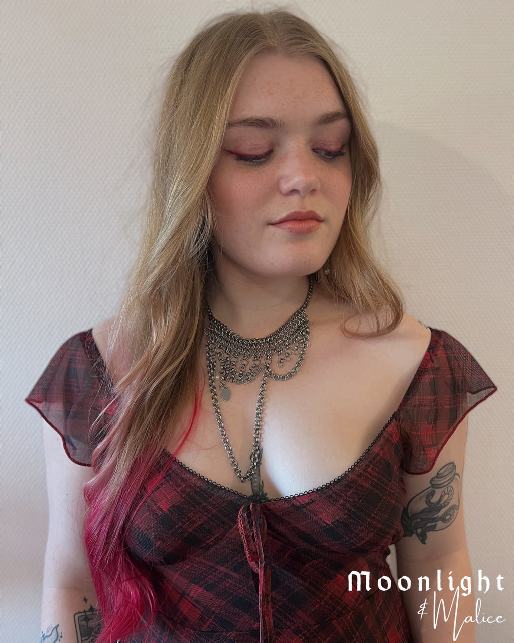 The Rusalka Chainmail Draped Necklace in Stainless Steel