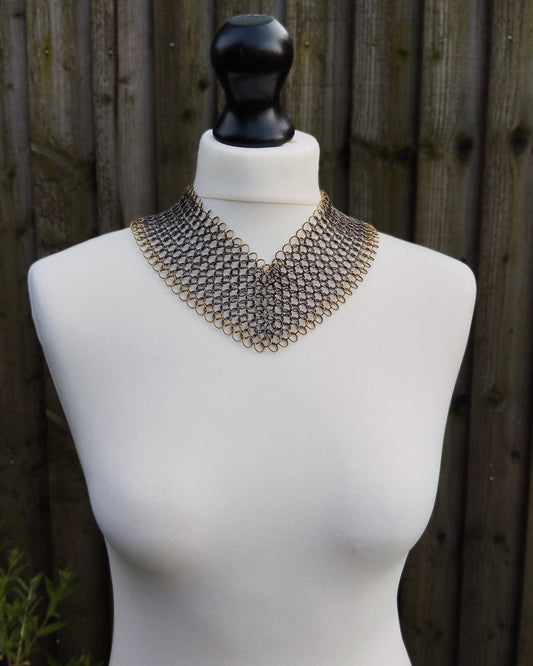 The Olivia Chainmail Collar in Gun Metal Black with Antique Bronze