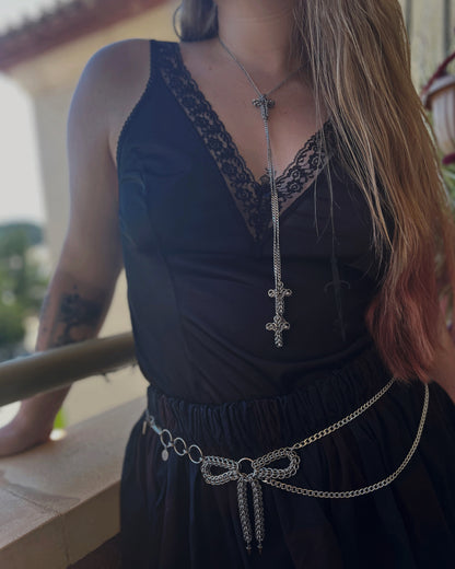 The Styx Trio Cross Bolo Inspired Chainmail Necklace in Stainless Steel
