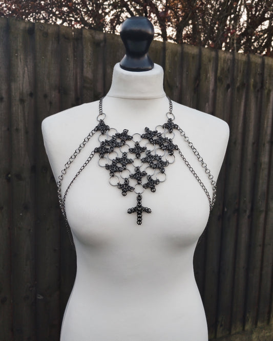 The Ayla Collar Statement Chainmail Piece in Gun Metal Black