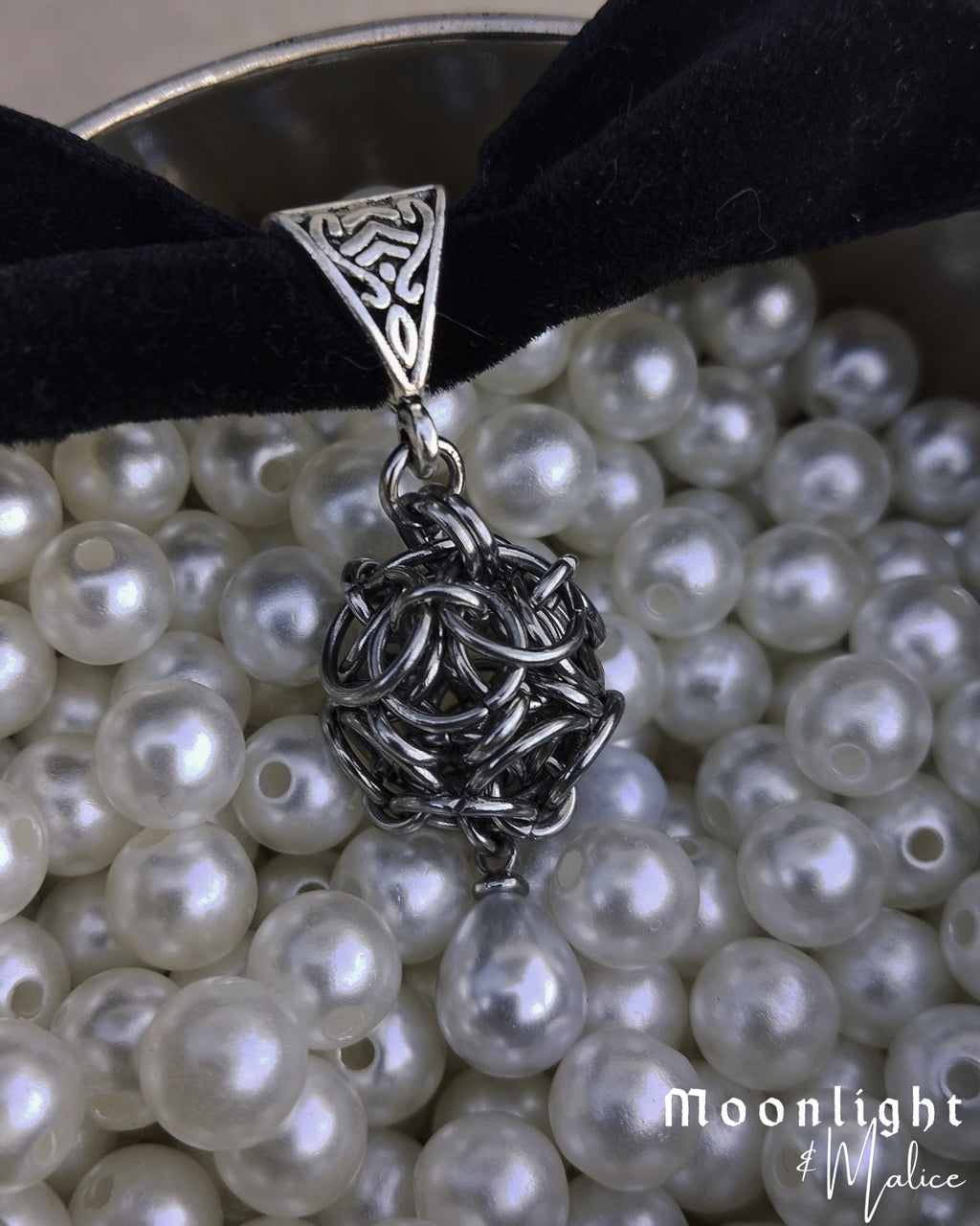 The Dragon’s Egg Chainmail Ribbon Necklace in Stainless Steel