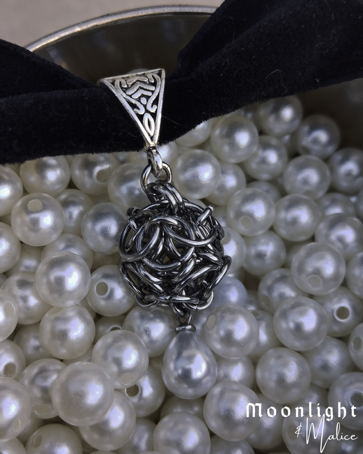 The Dragon’s Egg Chainmail Ribbon Necklace in Stainless Steel