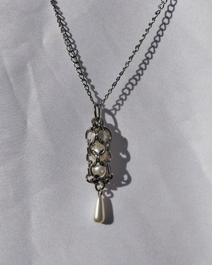 One of a Kind - The Chainmail Pearl Leucothea Necklace in Stainless Steel